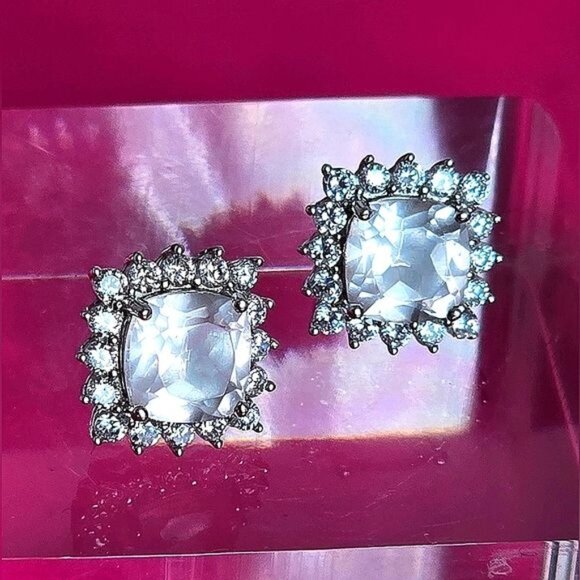 Natural Roze Quartz & CZ 925 Sterling Silver  Earrings - Picture 6 of 9